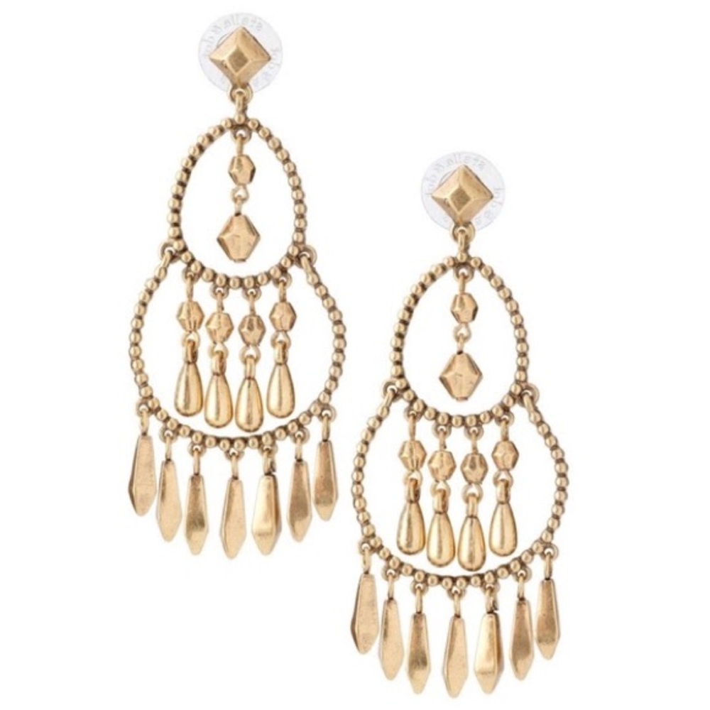 Stella & Dot | Vintage Gold Reverie Chandelier Shoulder Duster Tiered Earrings - Picture 12 of 12